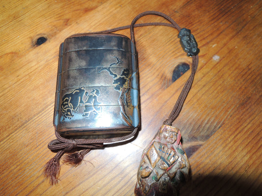 Antique Inro Japan Samurai Edo period mountains and rivers