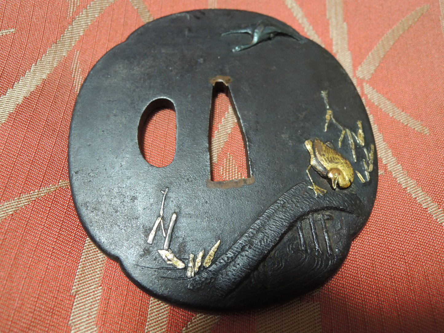 Antique Iron Mokko Tsuba Japan Samurai katana Edo period Wild goose and River