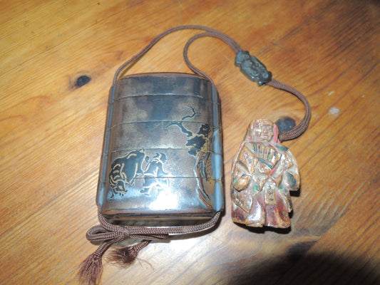 Antique Inro Japan Samurai Edo period mountains and rivers