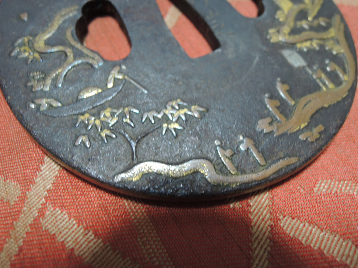 Antique Iron Tsuba Japan Samurai katana Edo period Mountain and River