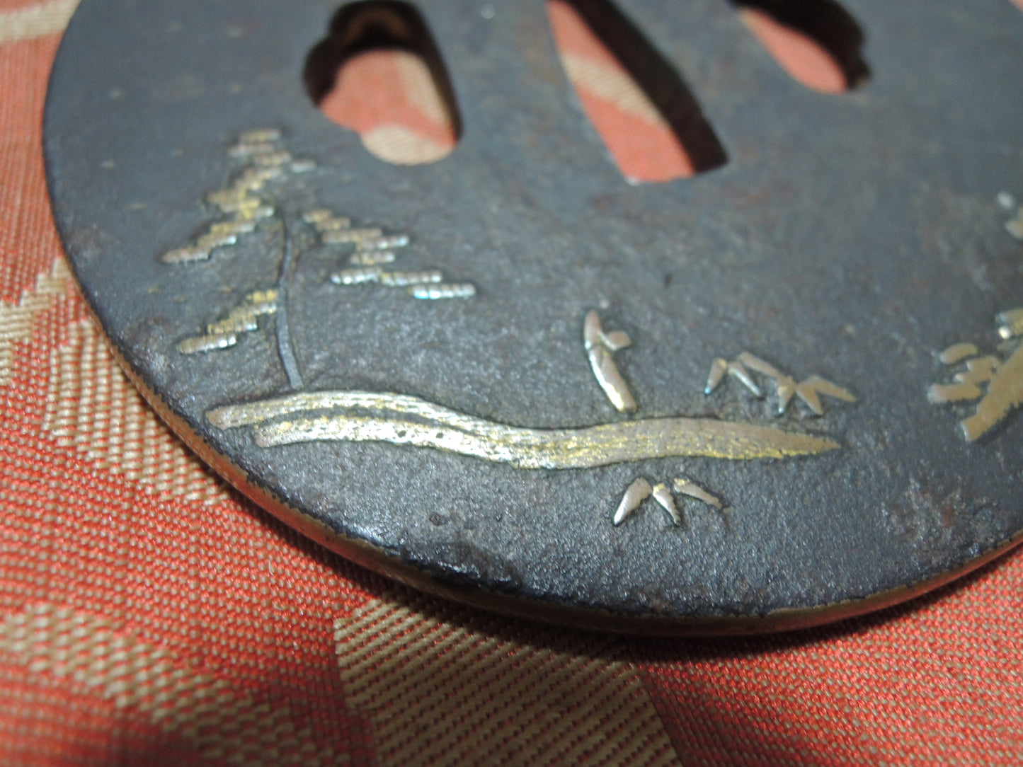 Antique Iron Tsuba Japan Samurai katana Edo period Mountain and River