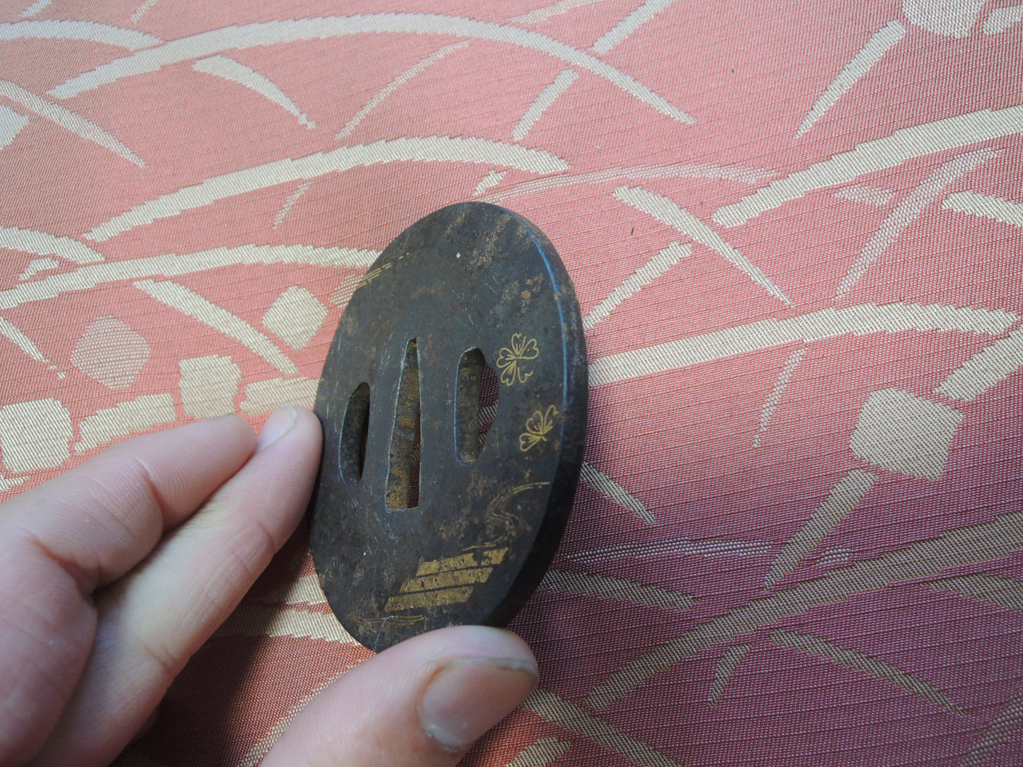 Antique Iron Tsuba Japan Samurai katana Edo period bridge over a stream