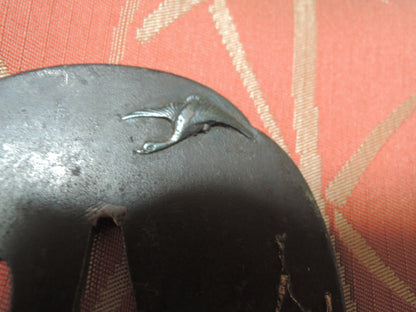 Antique Iron Mokko Tsuba Japan Samurai katana Edo period Wild goose and River