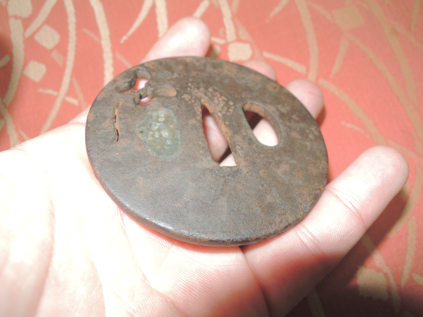 Antique Iron Sukashi Tsuba Japan Samurai katana Edo period Gunbai no zu