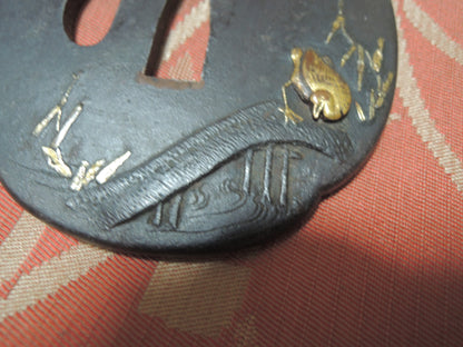 Antique Iron Mokko Tsuba Japan Samurai katana Edo period Wild goose and River