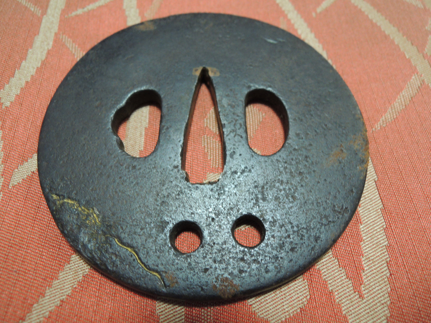 Antique Iron Tsuba Japan Samurai katana Edo period Full moon and seabirds