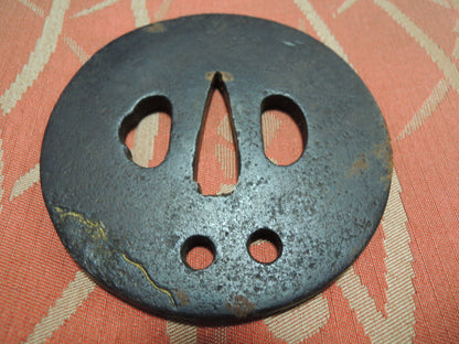 Antique Iron Tsuba Japan Samurai katana Edo period Full moon and seabirds