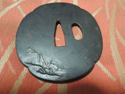 Antique Iron Mokko Tsuba Japan Samurai katana Edo period Wild goose and River