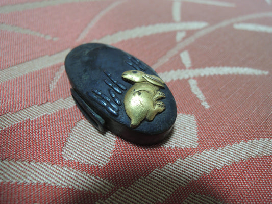 Antique Fuchikashira Japan Samurai katana Edo period Hazy moon and Rabbit Tsukiusagi no zu
