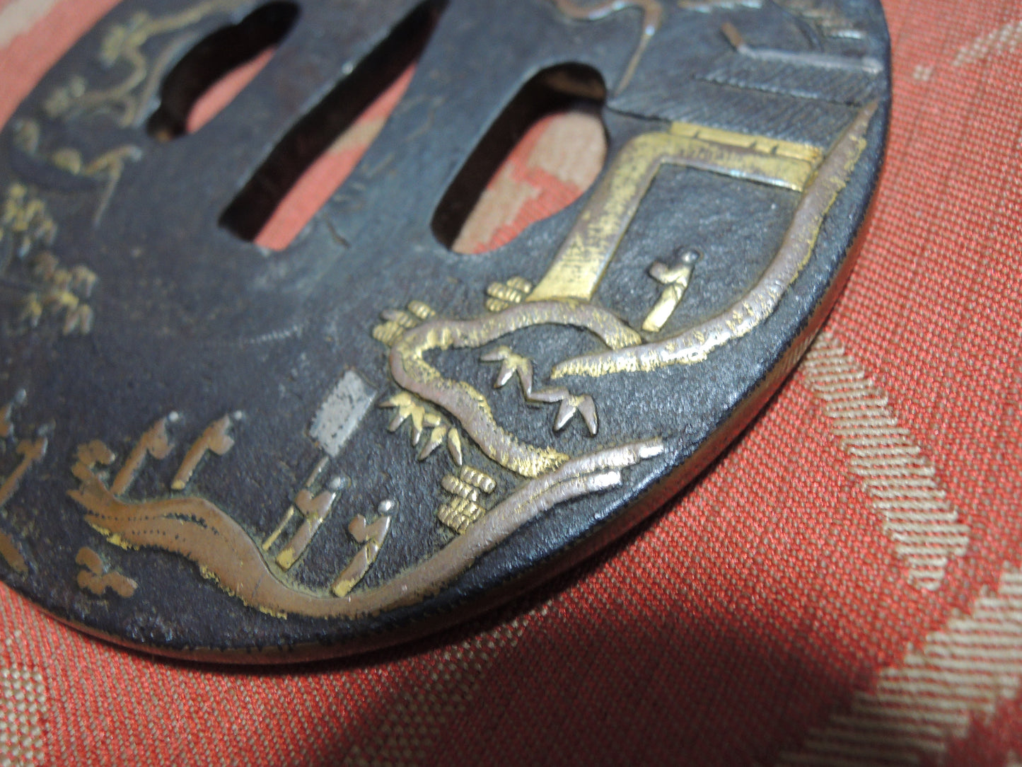 Antique Iron Tsuba Japan Samurai katana Edo period Mountain and River