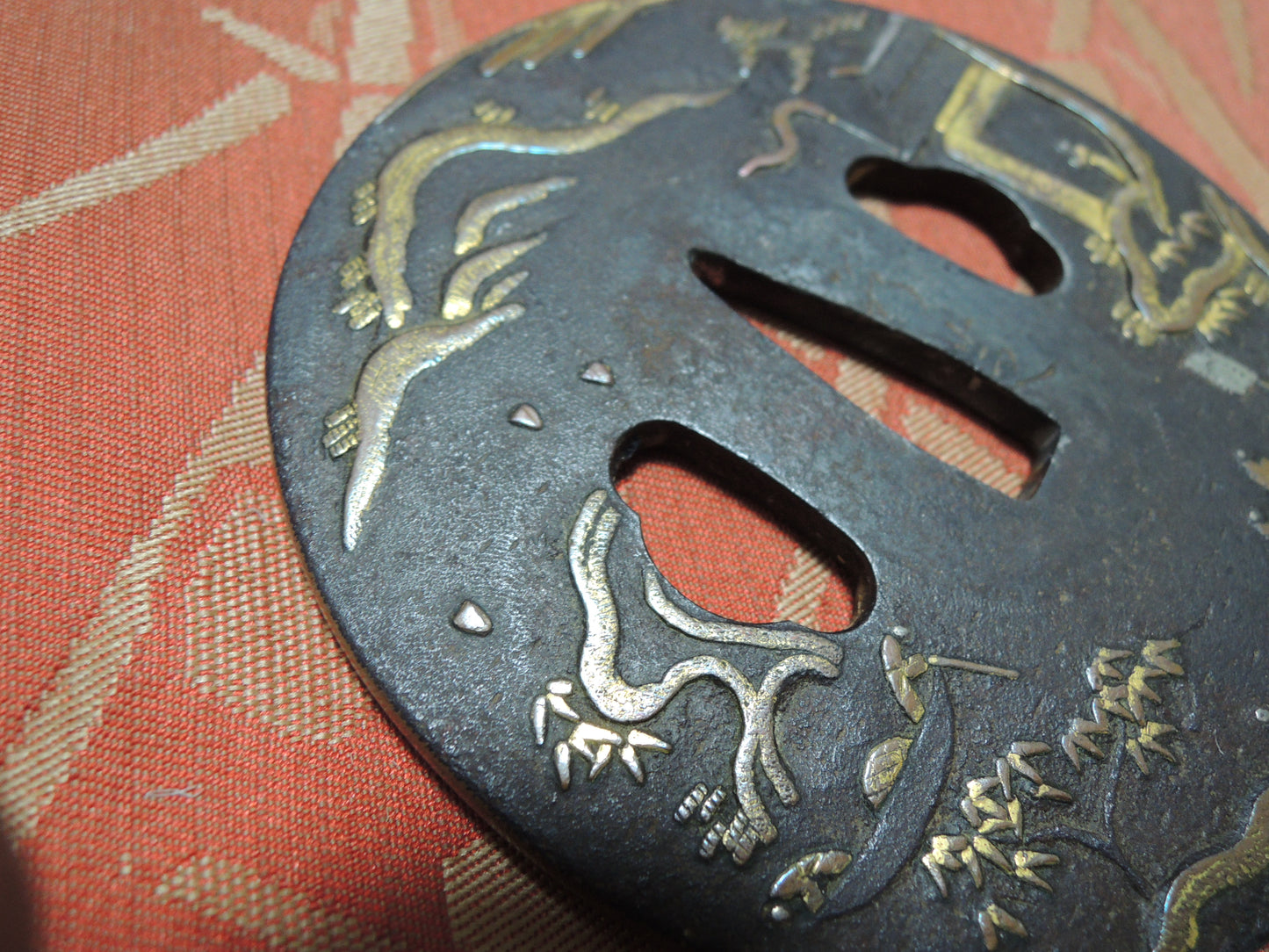 Antique Iron Tsuba Japan Samurai katana Edo period Mountain and River