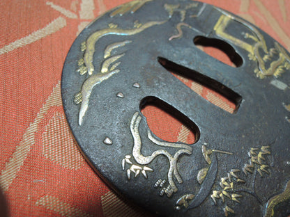 Antique Iron Tsuba Japan Samurai katana Edo period Mountain and River
