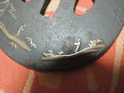 Antique Iron Tsuba Japan Samurai katana Edo period Mountain and River