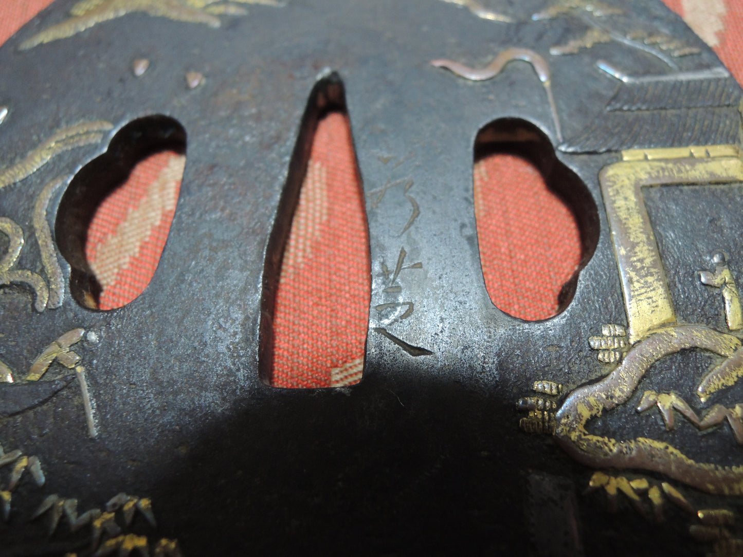 Antique Iron Tsuba Japan Samurai katana Edo period Mountain and River