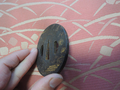 Antique Iron Tsuba Japan Samurai katana Edo period bridge over a stream