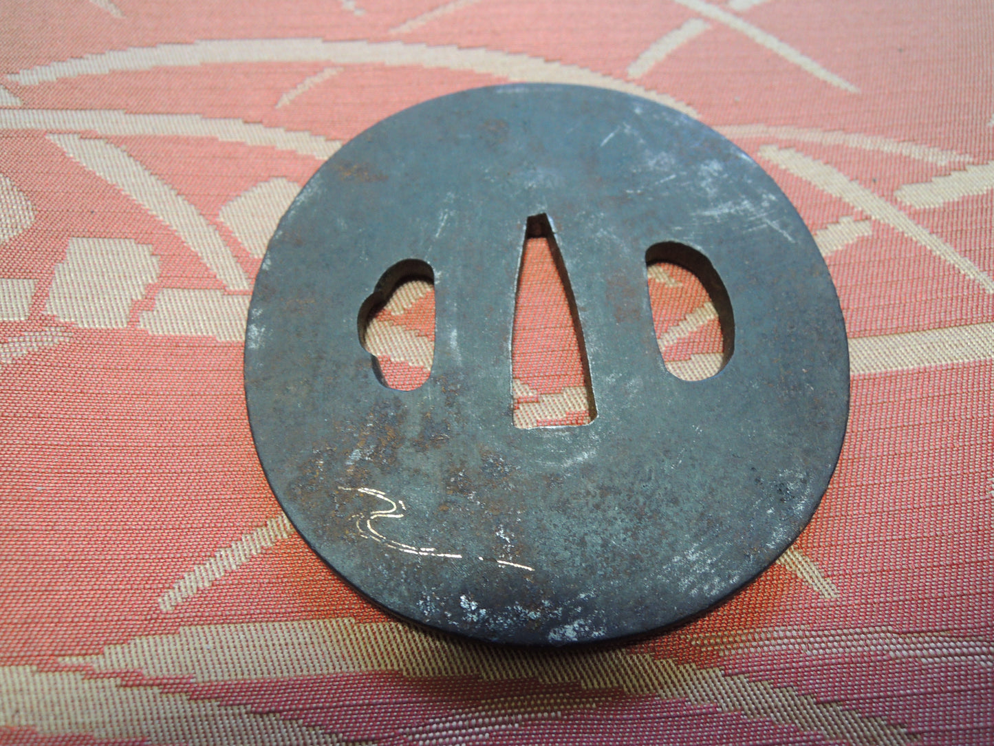Antique Iron Tsuba Japan Samurai katana Edo period bridge over a stream