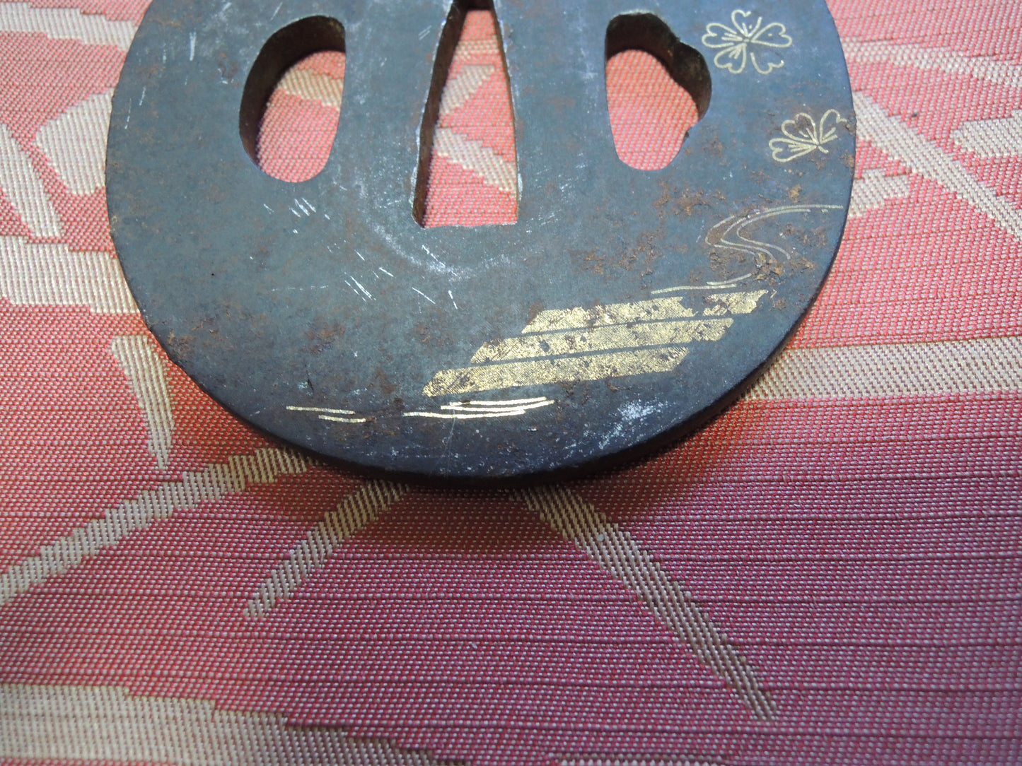 Antique Iron Tsuba Japan Samurai katana Edo period bridge over a stream