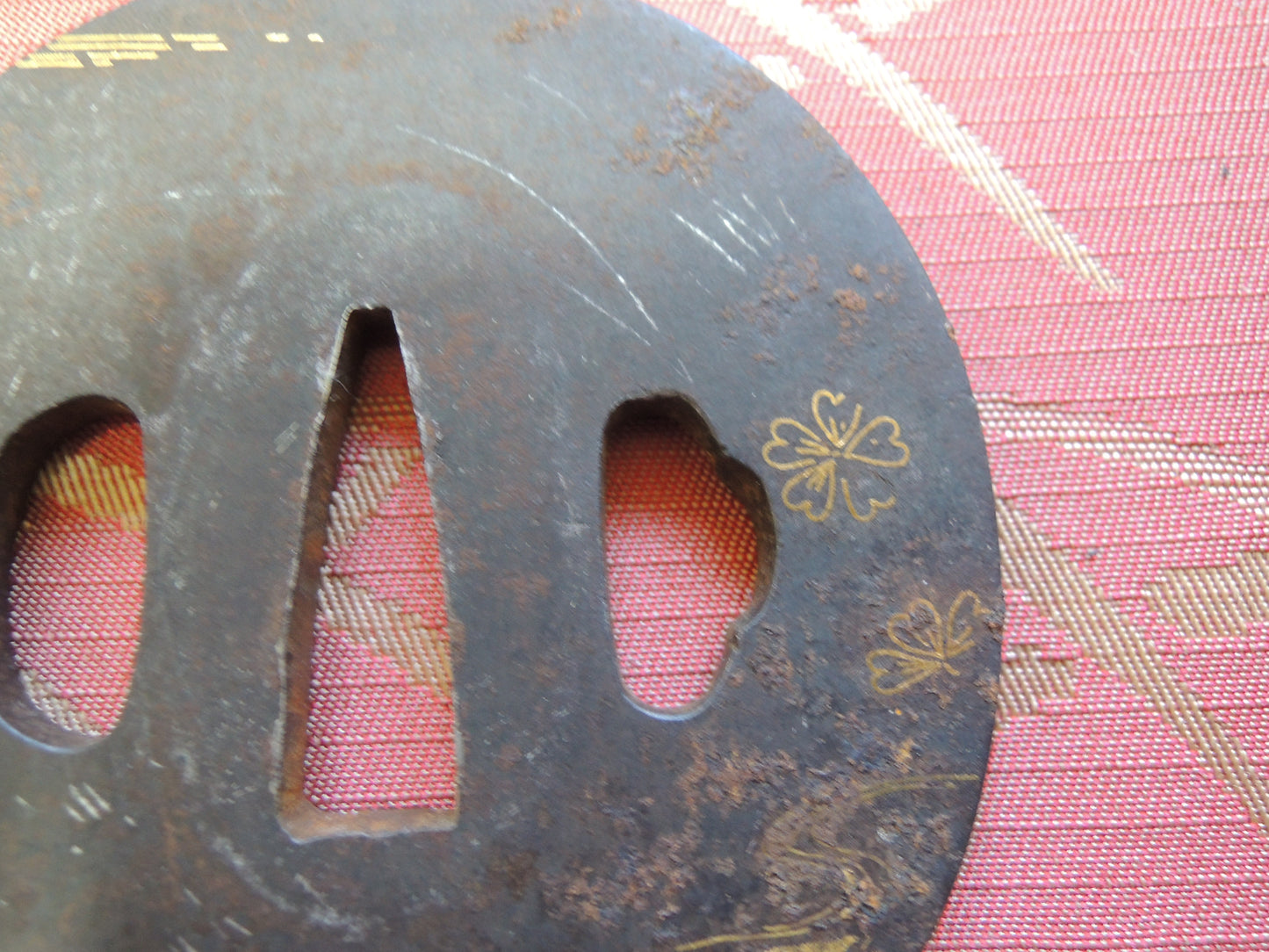 Antique Iron Tsuba Japan Samurai katana Edo period bridge over a stream
