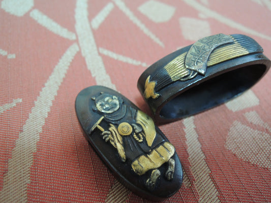 Antique Fuchi Japan Samurai katana Edo period Masked Monk and ledger book