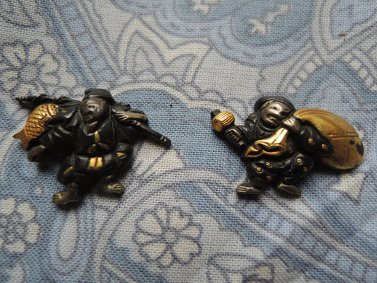 Antique Menuki Japan Samurai katana Edo period Daikokuten and Ebisusama